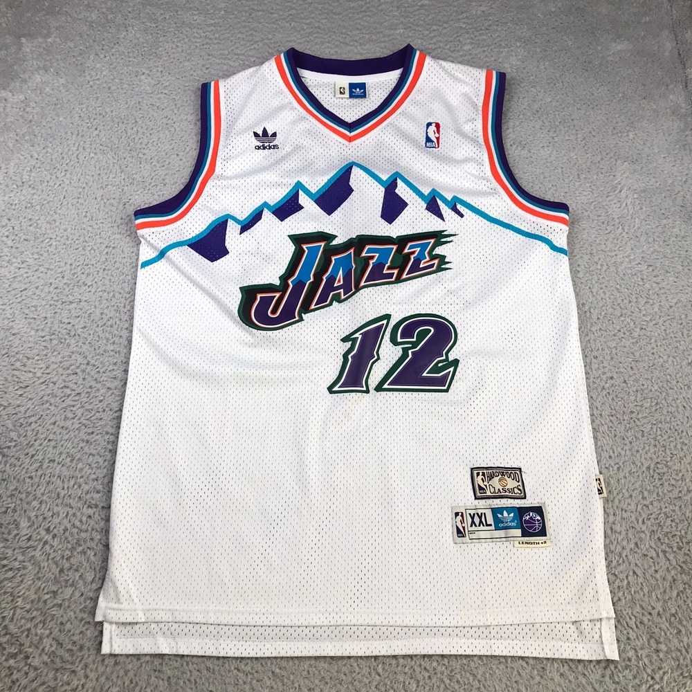 Utah Jazz #12 John Stockton NBA Adidas Hardwood Classics Jersey 2XL +2 Length